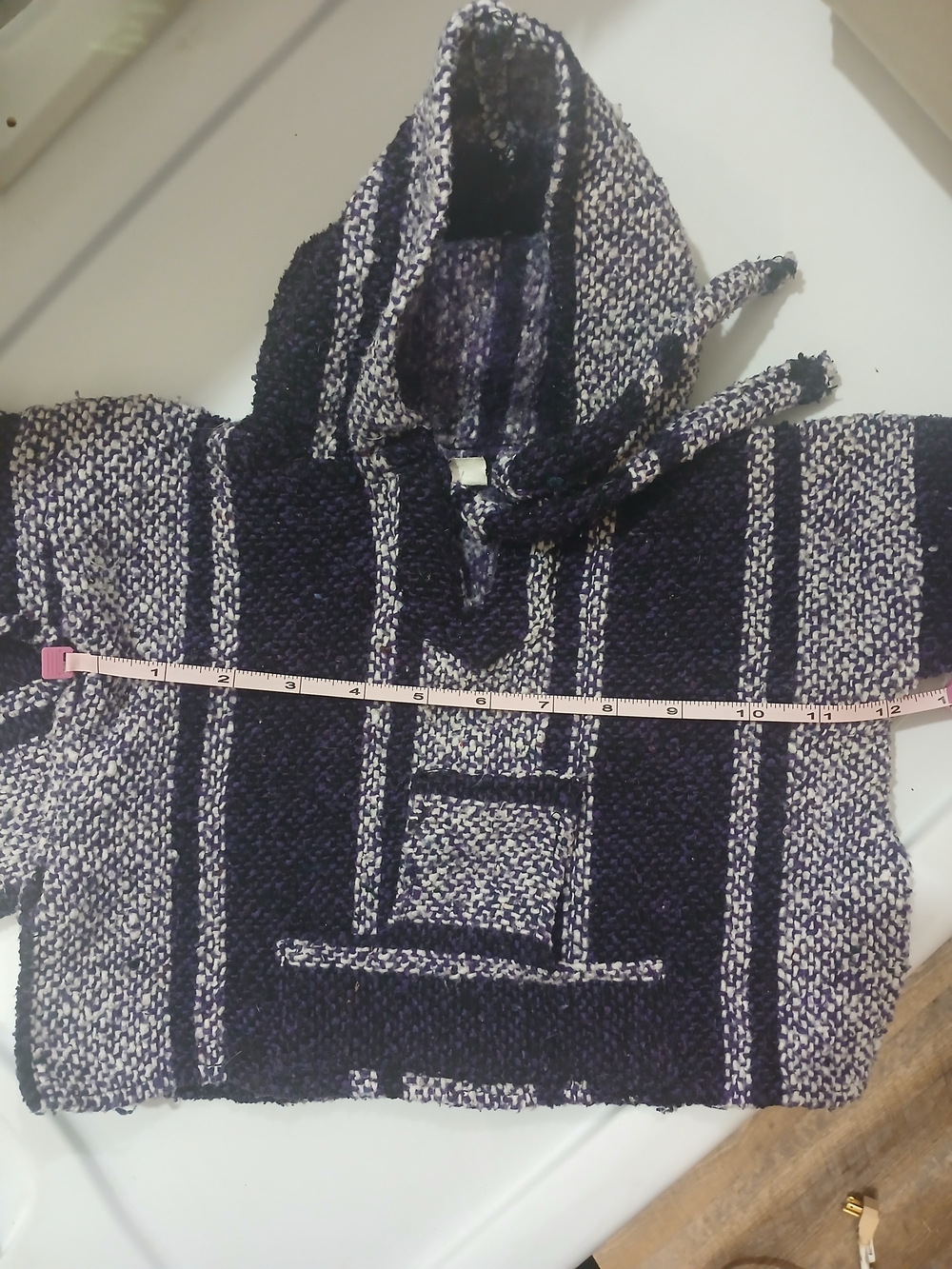 Kids Hooded Knit Poncho Jacket - Navy & White